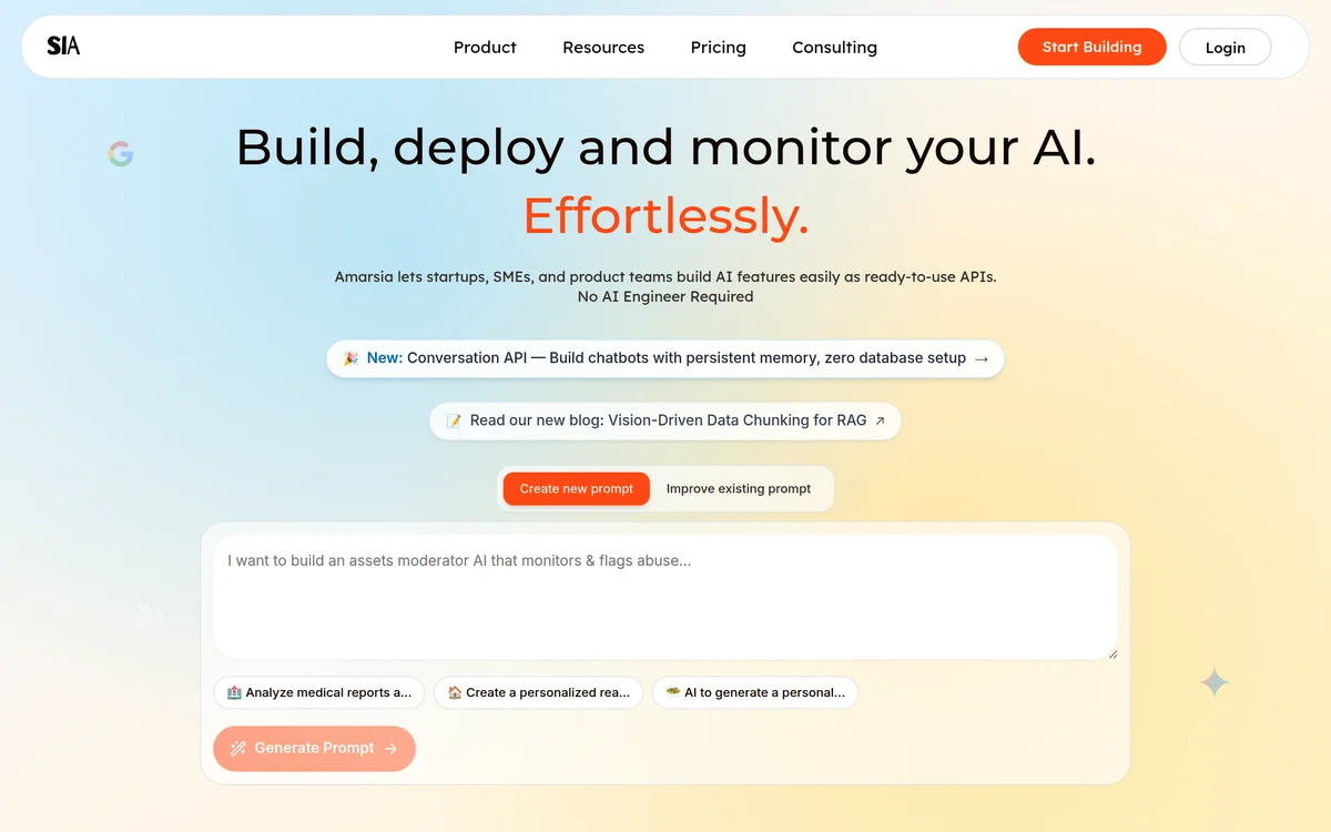 Amarsia homepage preview