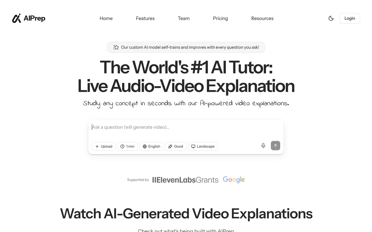 AIPREP: AI Video Tutor homepage preview